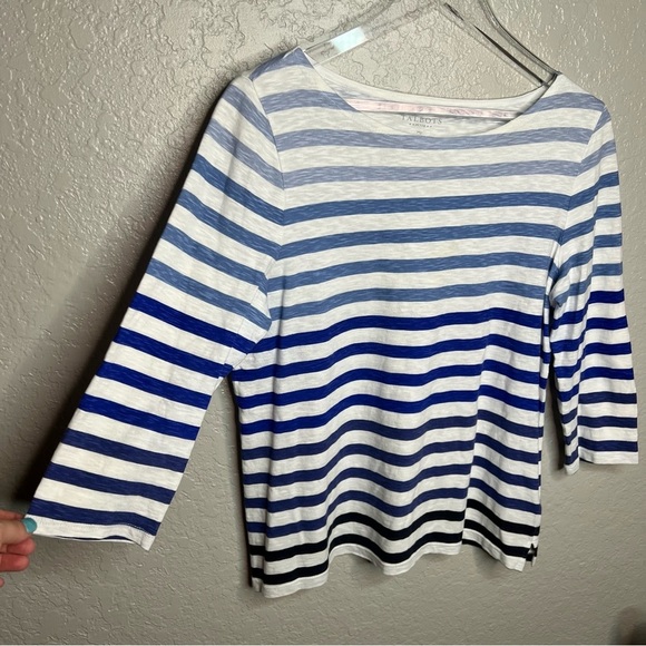 Talbots Striped Navy Blue 3 Quarter Inch Top - Picture 6 of 6